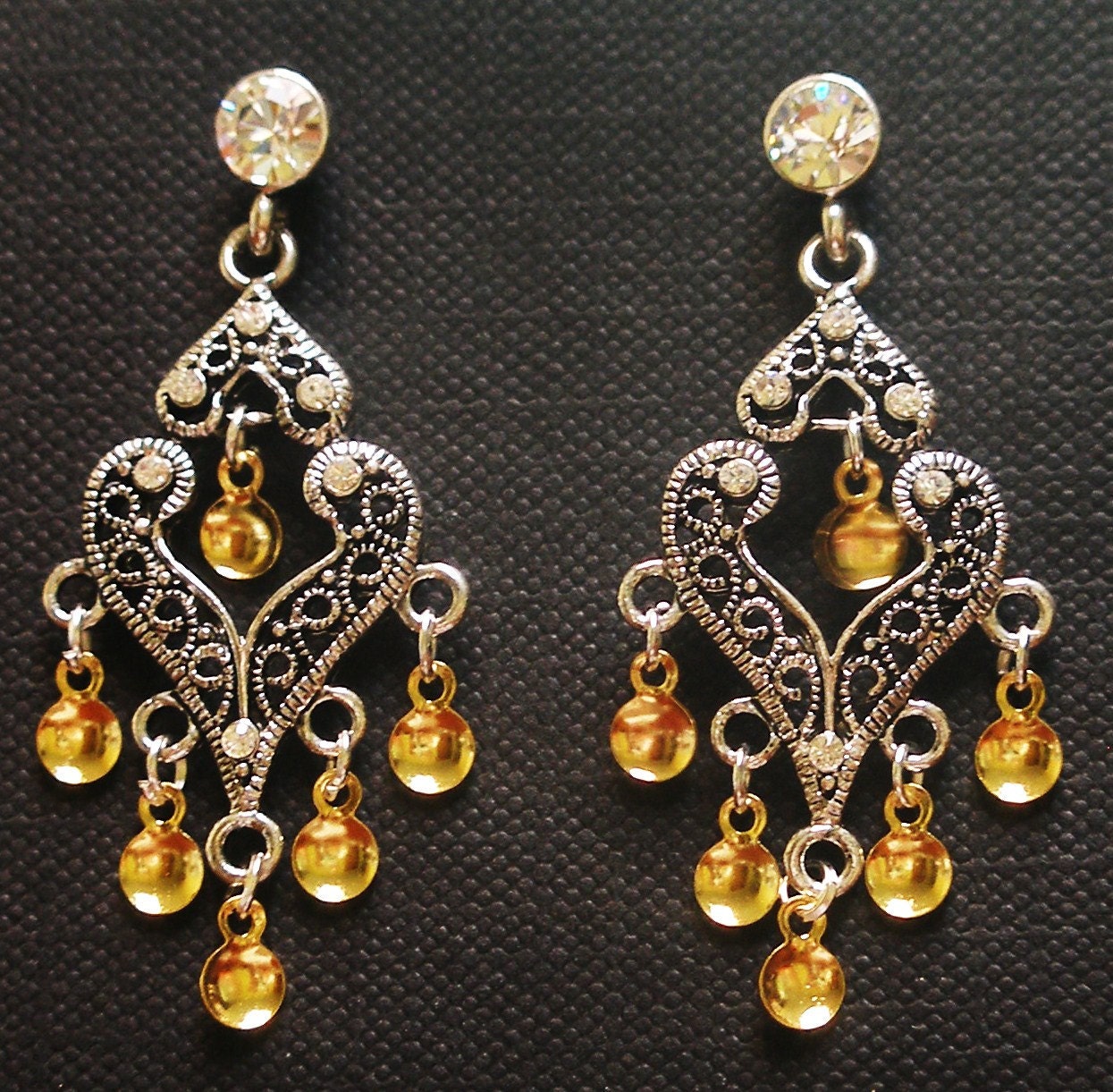 Traditional Norwegian Filigree Solje Earrings with Clear