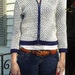 Vintage 60's Zippered Cardigan Sweater- Navy & White Textured- Women's size 2