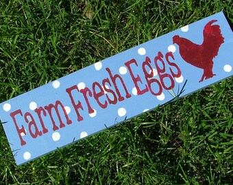 Chicken Coop Sign: Farm Fresh Eggs (Sky Blue with White Polka Dots)