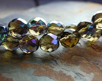 AB Smoky Grey 8mm Czech Beads Faceted -25