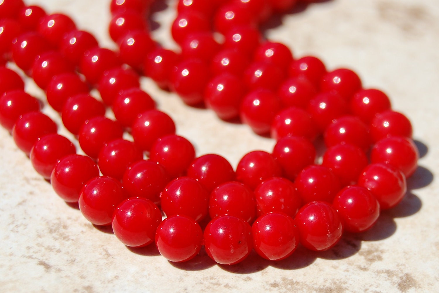 Coral Beads 6mm Round in Bright Red -16 inch strand from ...