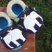 Baby Shoes for Boy or Girl with Elephants and Green and White Stripe - Custom Sizes 0-24 months