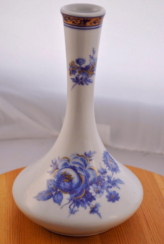French Limoges Bud Vase blue and white vintage vase