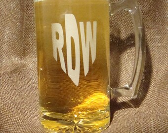 Monogrammed Etched MEGA Beer Mugs - Set of 4