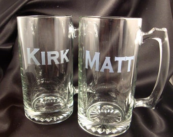 Personalized Etched MEGA Beer Mugs - Set of Nine