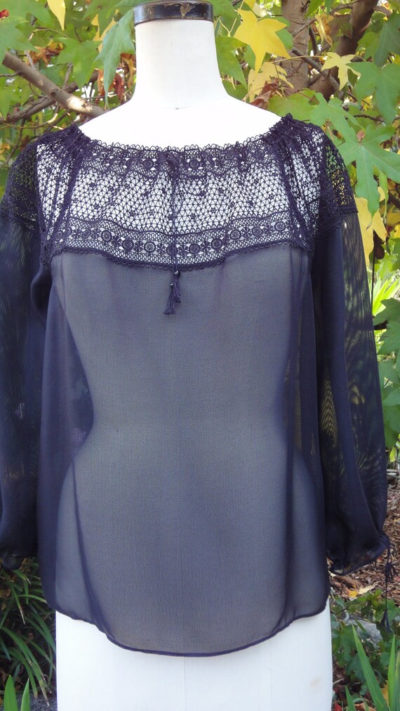 black lace peasant top