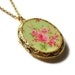 Spring Fashion Locket Necklace Gold Tone Green Pink Vintage Style Pastel Floral