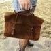 Vintage 1970's Real Suede Brown Leather Handbag/postal bag