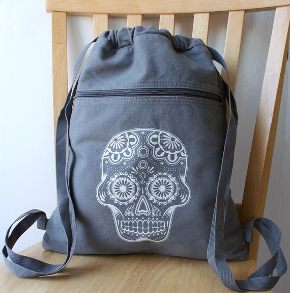 Day of the Dead Backpack Screen Printed Canvas by catbirdcreatures