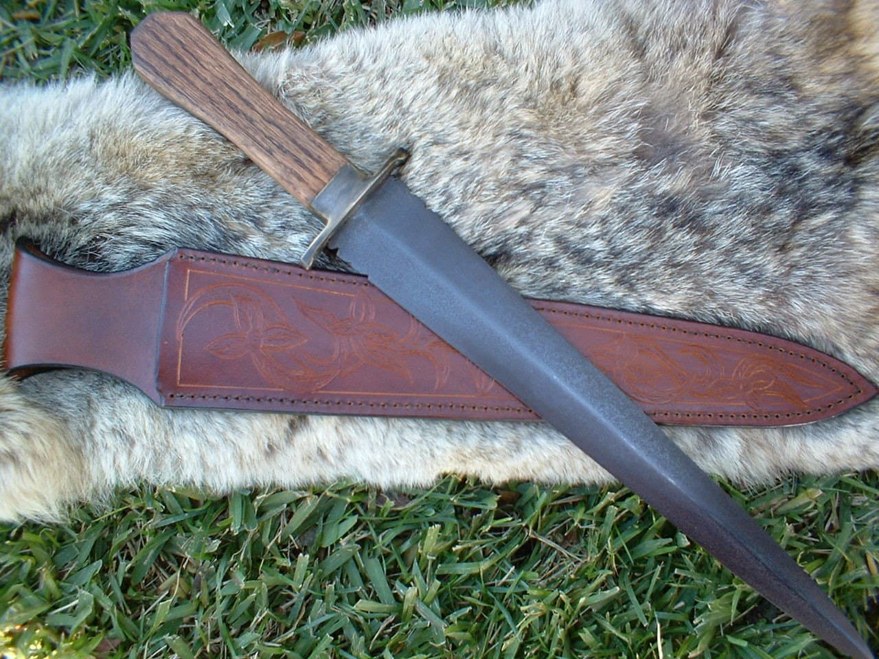 Arkansas Toothpick Knife and Primitive Carved Sheath Set