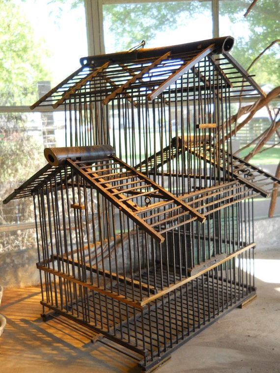 Vintage Bamboo and Wood Decorative Bird Cage Decorate With