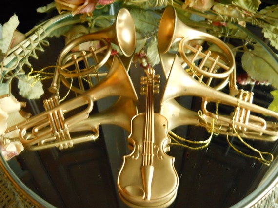 Collection Of 5 Vintage Musical Instrument Ornaments Home