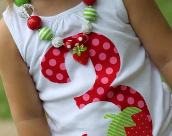 Strawberry Shirt or Tank Top -- Strawberry Shortcake -- Red and Hot Pink Number with Hand Cut Strawberry