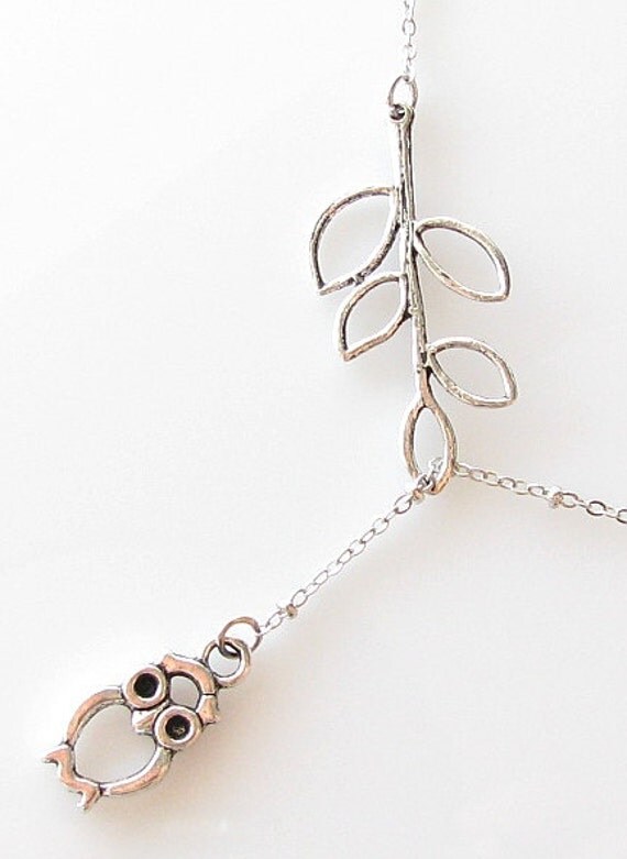 small owl necklace cute owl jewelry silver lariat necklace