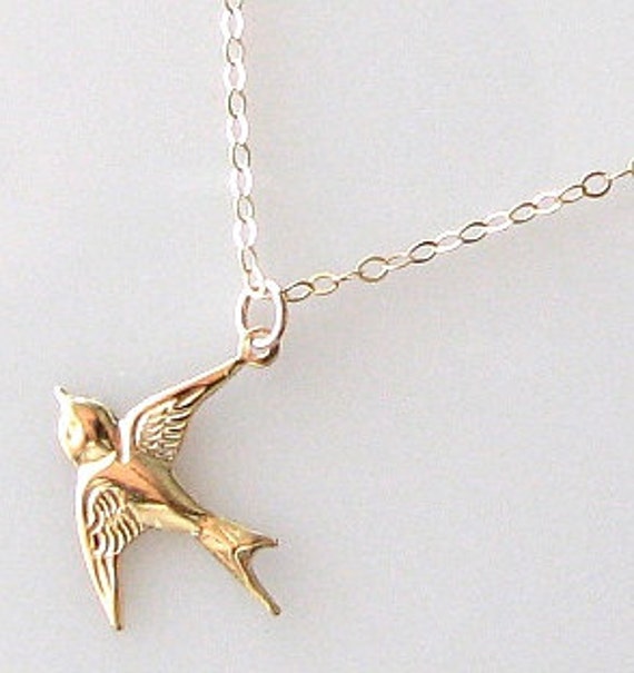 bird necklace bridesmaid gift simple gold necklace by KriyaDesign
