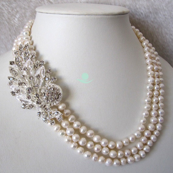 Pearl Necklace 18-20 inch 6-7mm 3 Rows White by Girlslovepearls