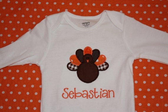 Items similar to Personalized Thanksgiving Turkey Applique Long/Short ...