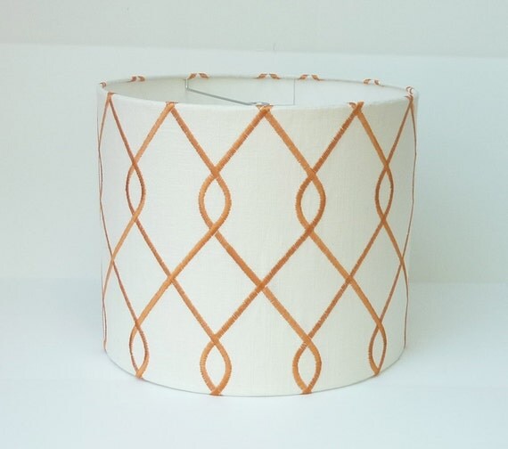 Geometric Pattern Drum L Shade | drum l shade in linen with orange geometric embroidered Geometric Pattern Drum L Shade | drum l shade in linen with orange geometric embroidered