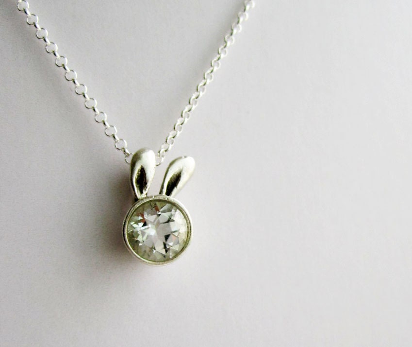White Bunny Necklace White Topaz and Sterling by EveryBearJewel