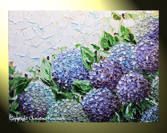 GICLEE PRINT Art Abstract Painting Hydrangea Purple Flowers Canvas Prints Modern Palette Knife Floral Lavender White Choose SIZE -Christine