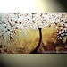 CUSTOM, Abstract Painting Tree Painting Original, Textured Tree of Life, Bronze White Flowers, Blue Brown, Knife 48x24" by Christine