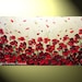 Original Abstract Textured Painting, Red Poppies Floral Landscape, Modern Spring Flower Poppy Gold Palette Knife 24x48" -Christine