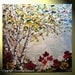 Original Abstract Painting Tree Landscape Textured Birch White Red Gold Flowers Poppies Aspen Palette Knife 20% OFF SALE 30x30" Christine