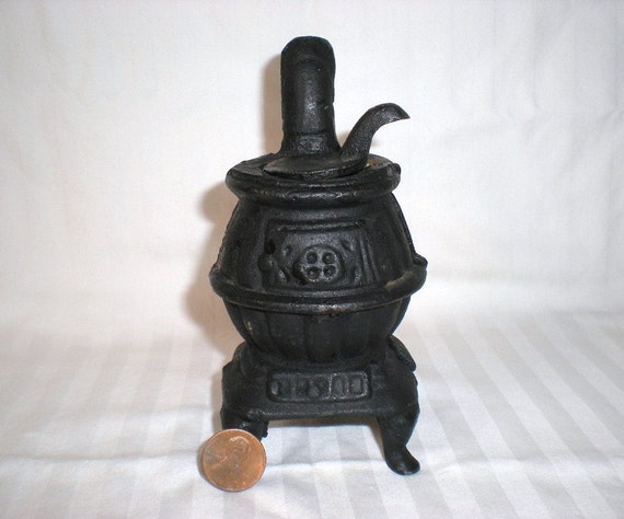 Items similar to Antique Miniature Cast Iron Pot Belly Stove Vintage ...