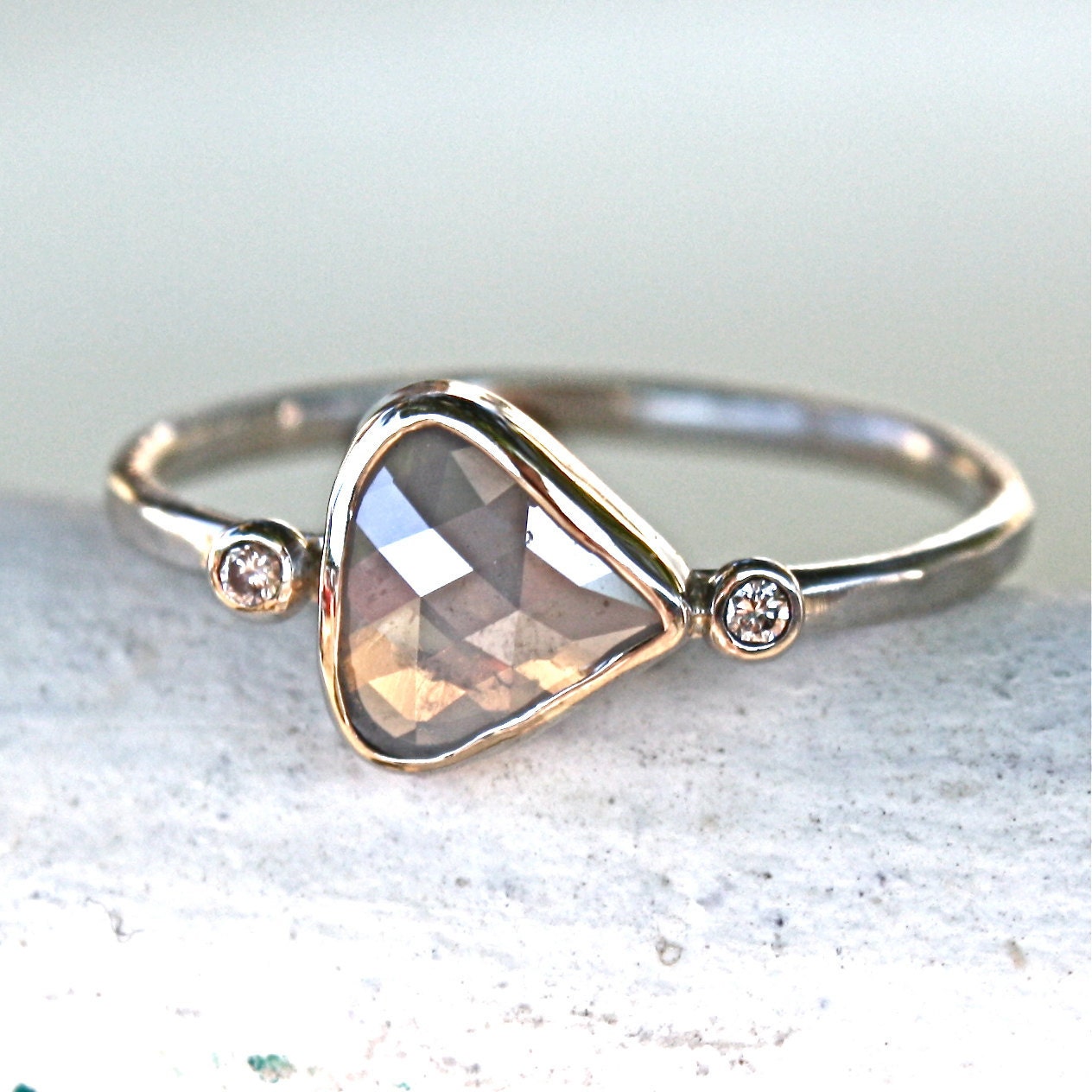 Diamond Engagement  Ring  Rose Cut Diamond Slice 14K White