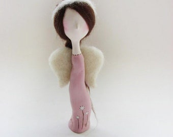 Angel Art Doll - Paper Clay Sculpted - Pink Angel