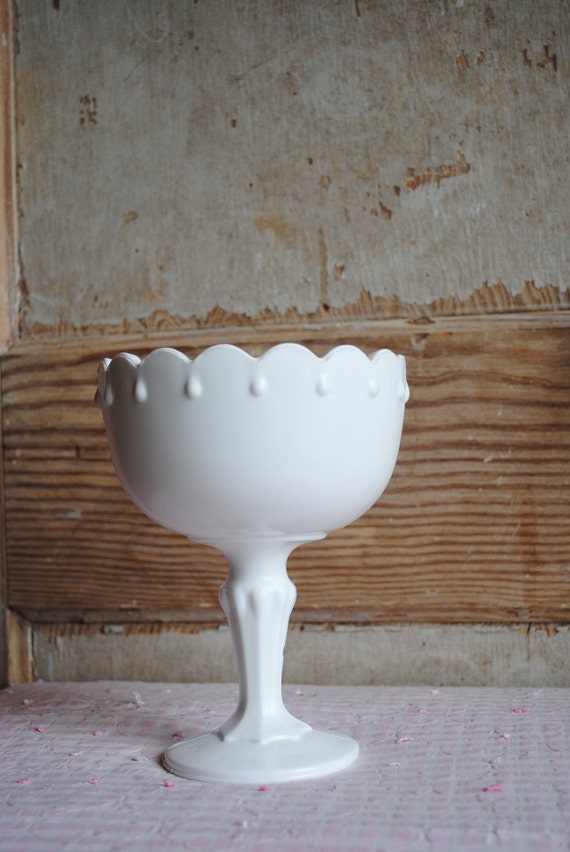 Vintage White Milk Glass Pedestal Candy Dish By 22simple On Etsy 0927