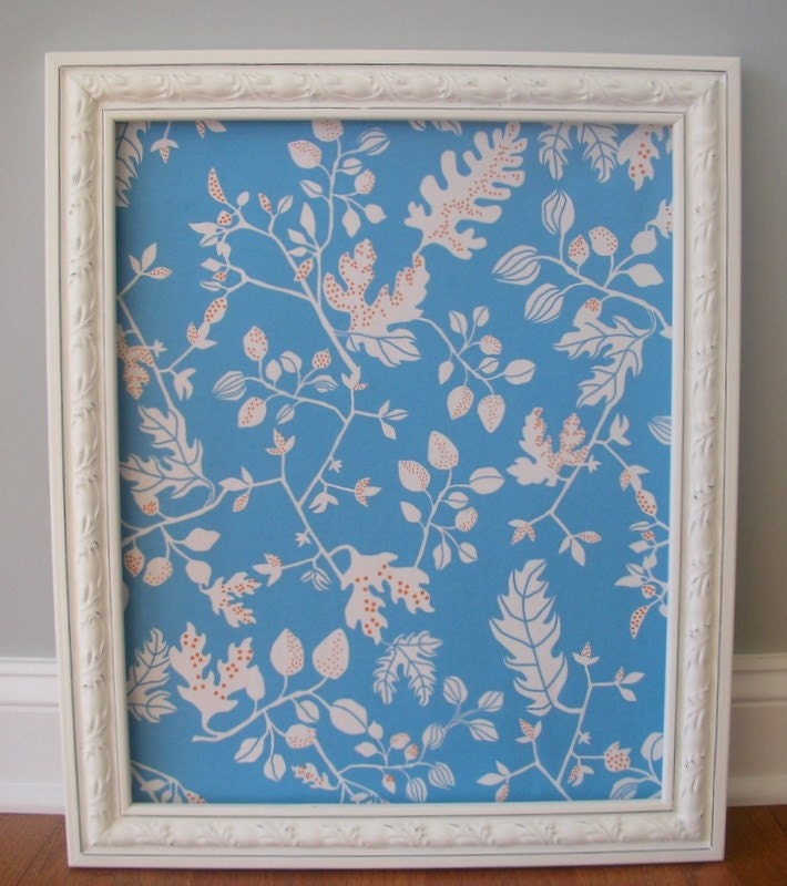 Framed Cork Board Antiqued white frame 16x20 Turquoise