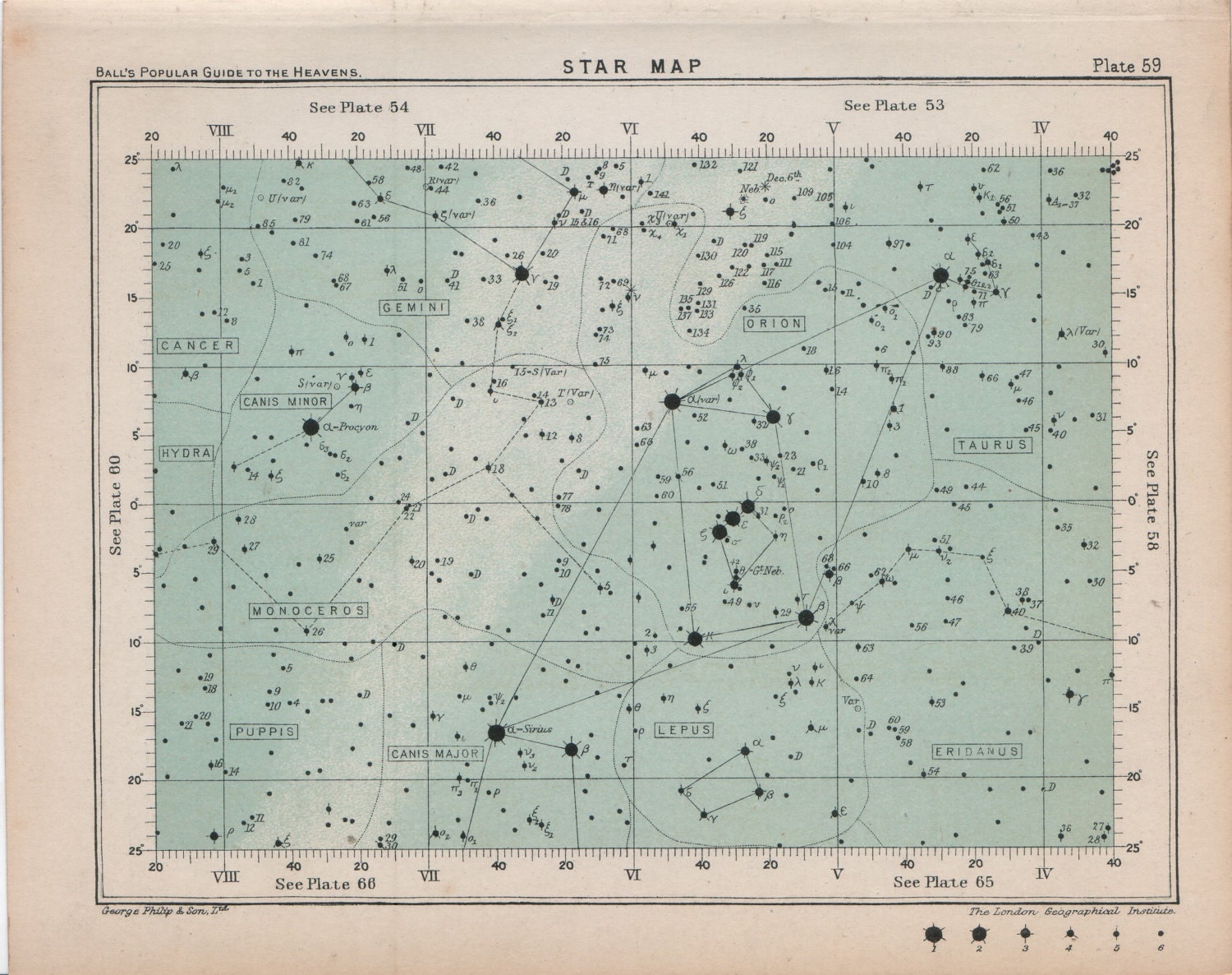 Star Map 1905 Vintage Original Book Plate JR88 by WorldofRareBooks
