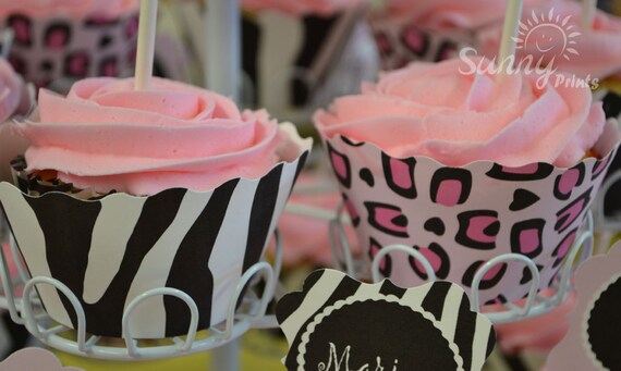 Pajama Glam (leopard/zebra print) (immediate download) printable cupcake wrappers Il_570xn