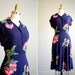 Vintage 1940s Rayon Swing Dress with Cherries .. Size Small