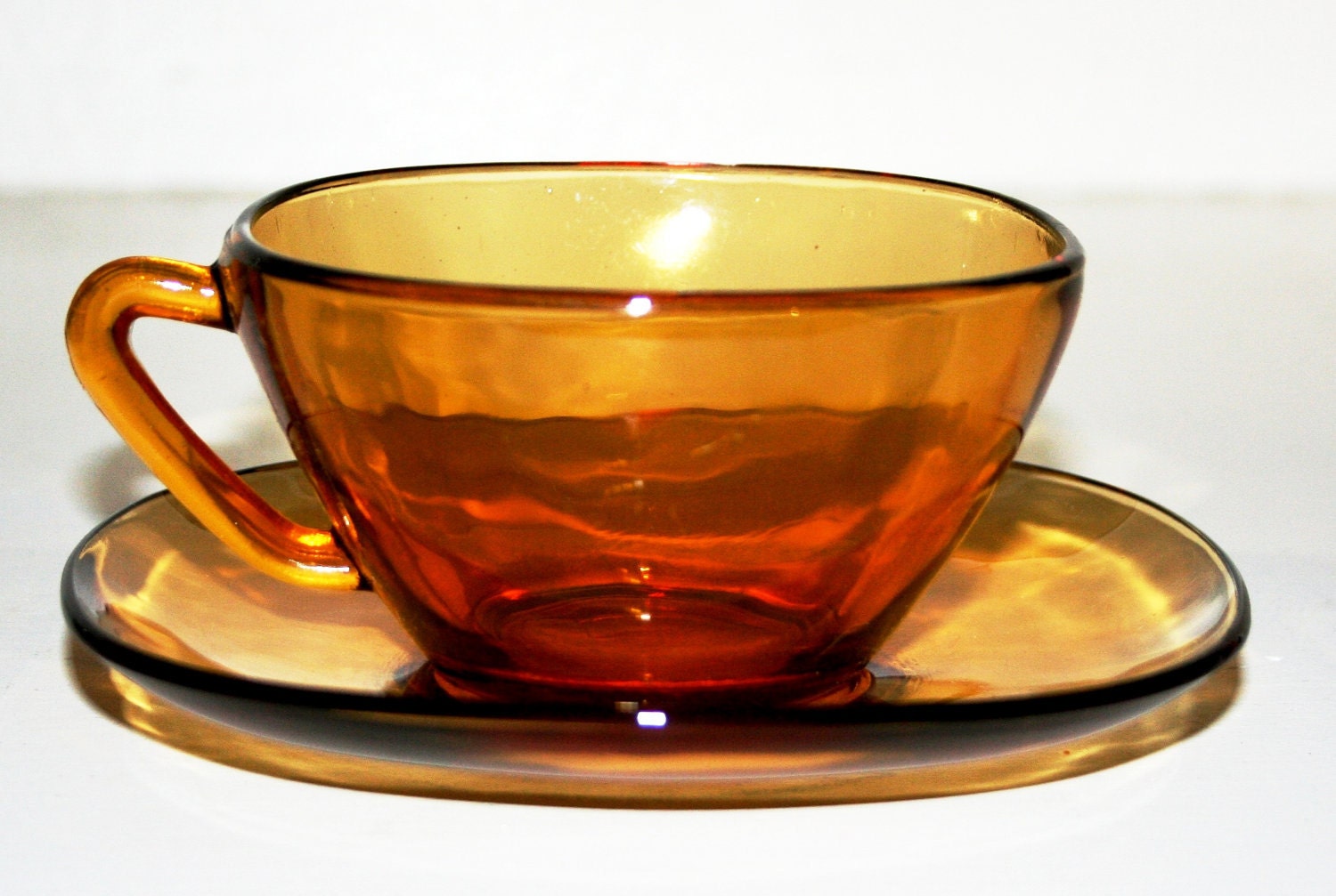 Mid Century Modern Vereco France Yellow Glass Cup & Saucer