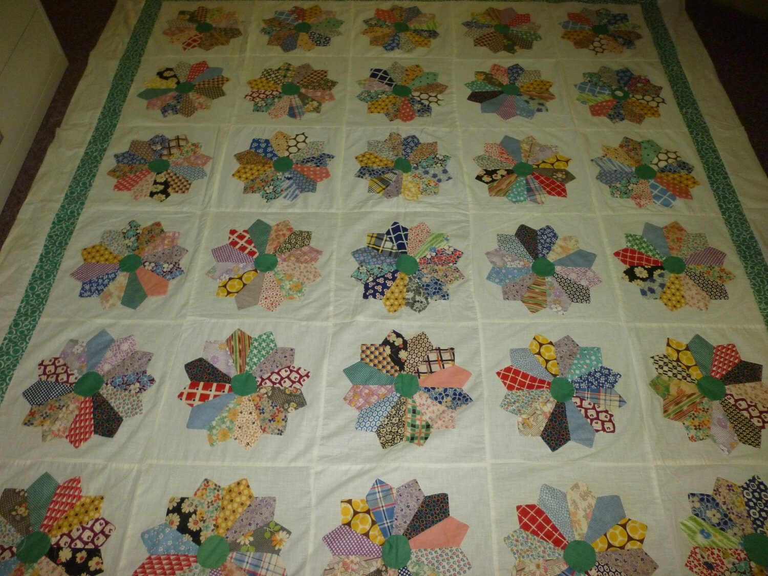 SALE 1940's scrappy dresden plate quilt top with