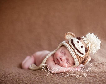 Monkey Earflap Baby Newborn Crochet Photography Prop