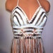 Crochet Summer Clothing Hippie Fringe Halter Top, Belly Dancing Top on White mix Brown Coffee