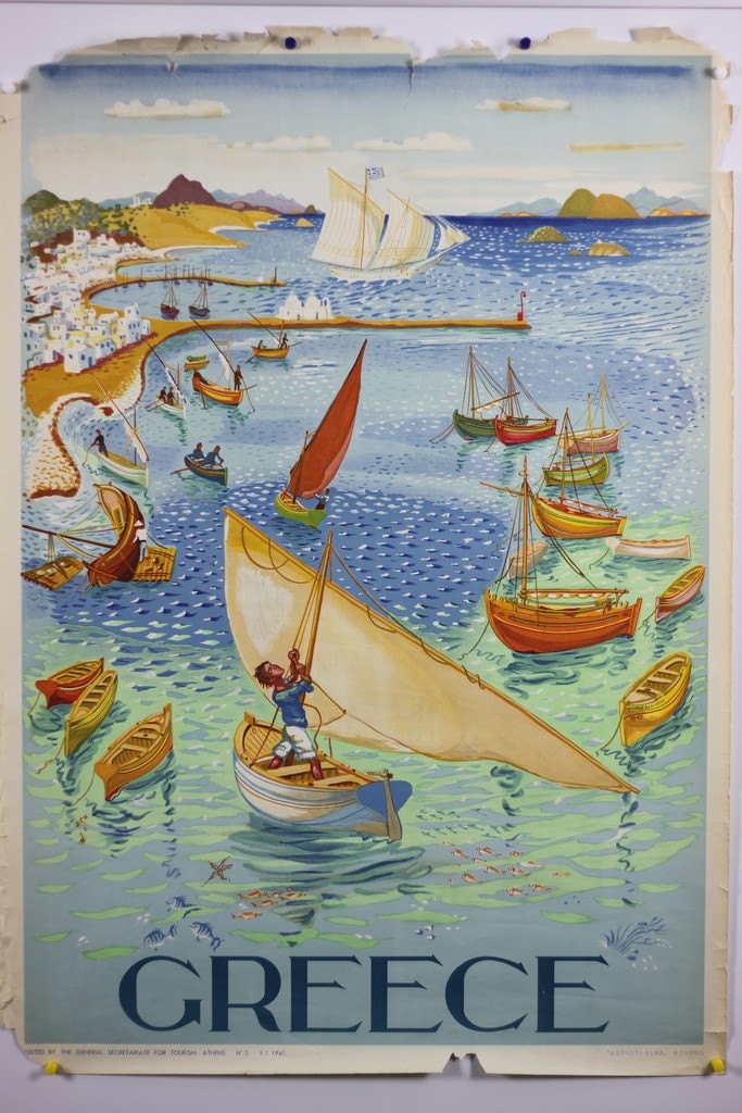 Original Vintage Travel Poster Greece Sailing 1947 by