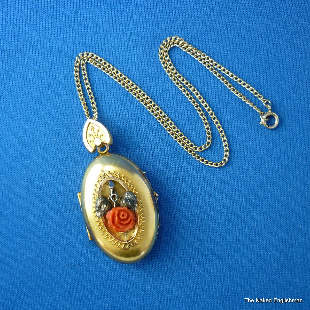 Victorian hair locket with carved coral rose Circa 1800