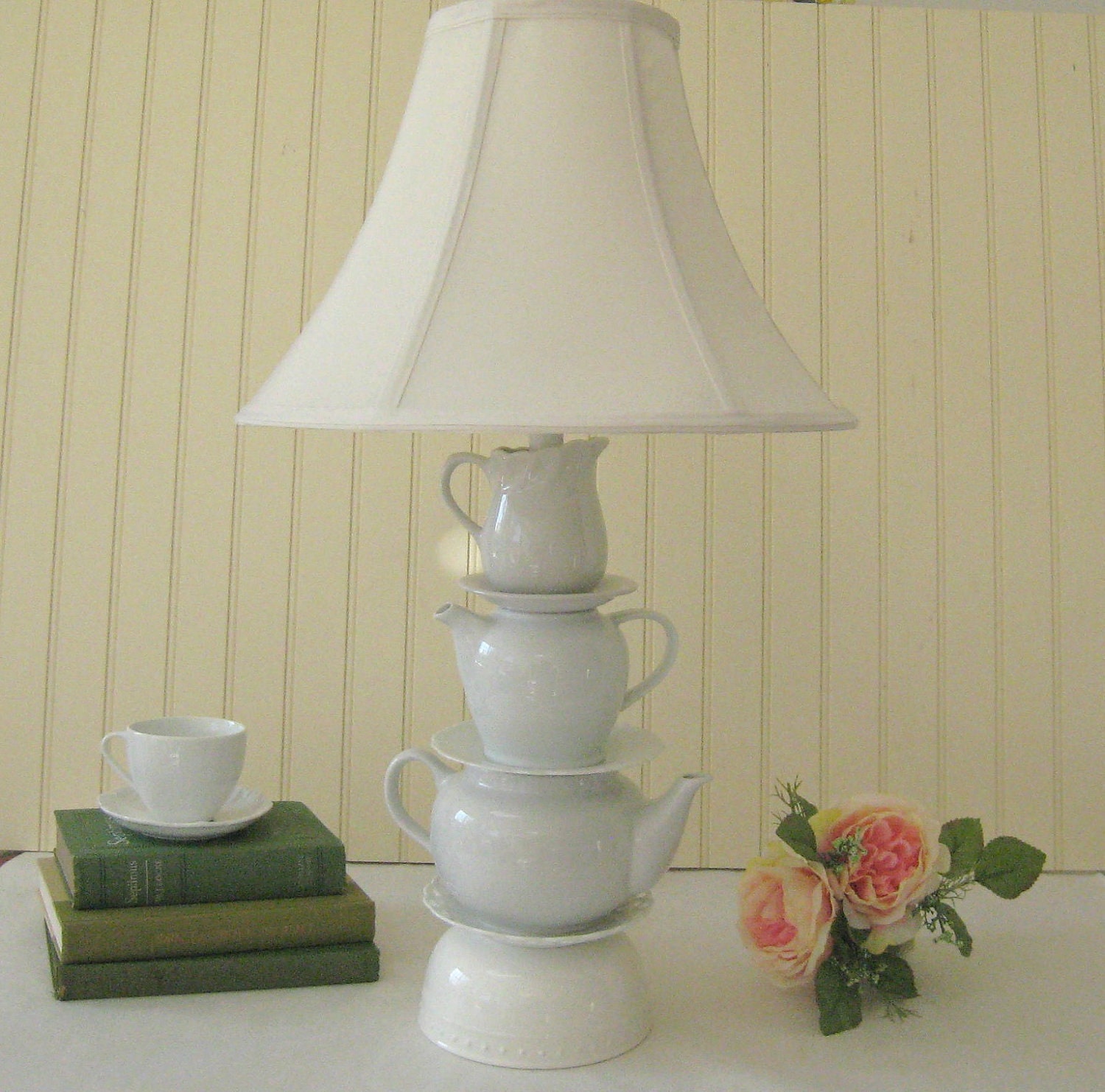 Teapot Lamp White Stacked Teapots Tea Time Alice by ThistleandJug