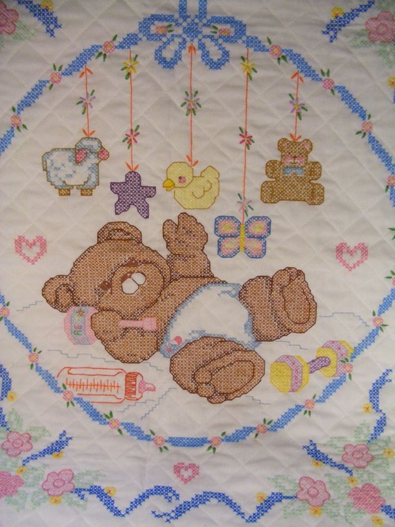 Vintage Cross Stitch Baby Bear Quilt