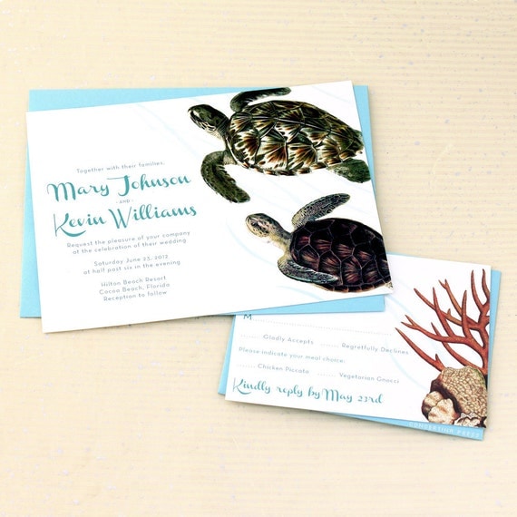Sea Turtle Wedding Invitations Beach Wedding by ConcertinaPress