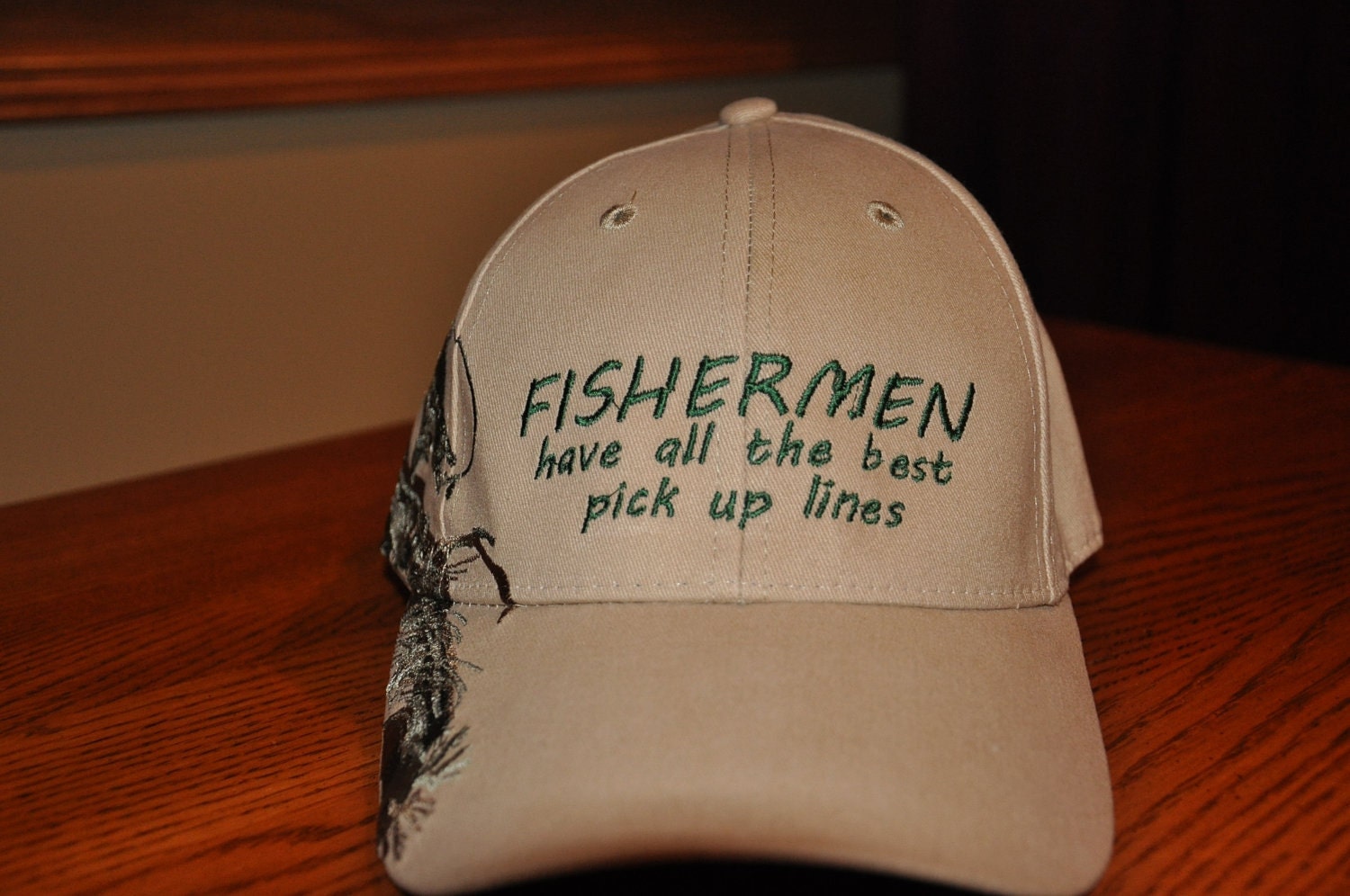 Custom Embroidered Fishing Theme Baseball Cap / Hat GREAT