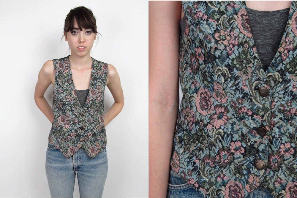 Vintage 90s Vest / 90s Floral Vest / Granny Vest