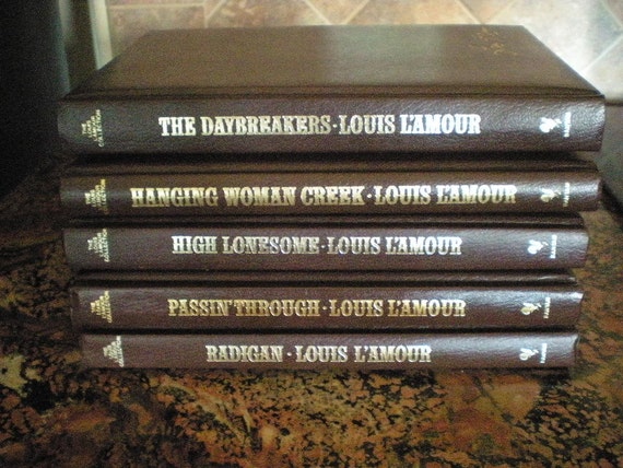 5 Louis L&#39;Amour Leatherette Books with Gold Lettering
