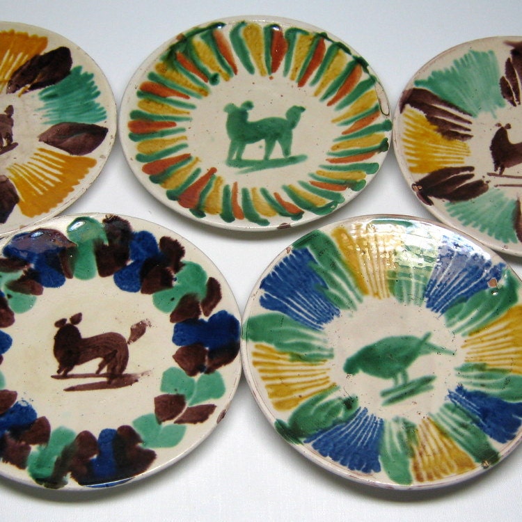 vintage OAXACA pottery mexico 5 cups and saucers tlaquepaque