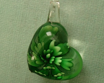Blown Glass Pendant Inner Flower, Lampwork Glass Pendant, Heart, (45x30x20)mm.