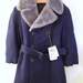1930's Navy Blue Gabardine Coat with Faux Fur Trim